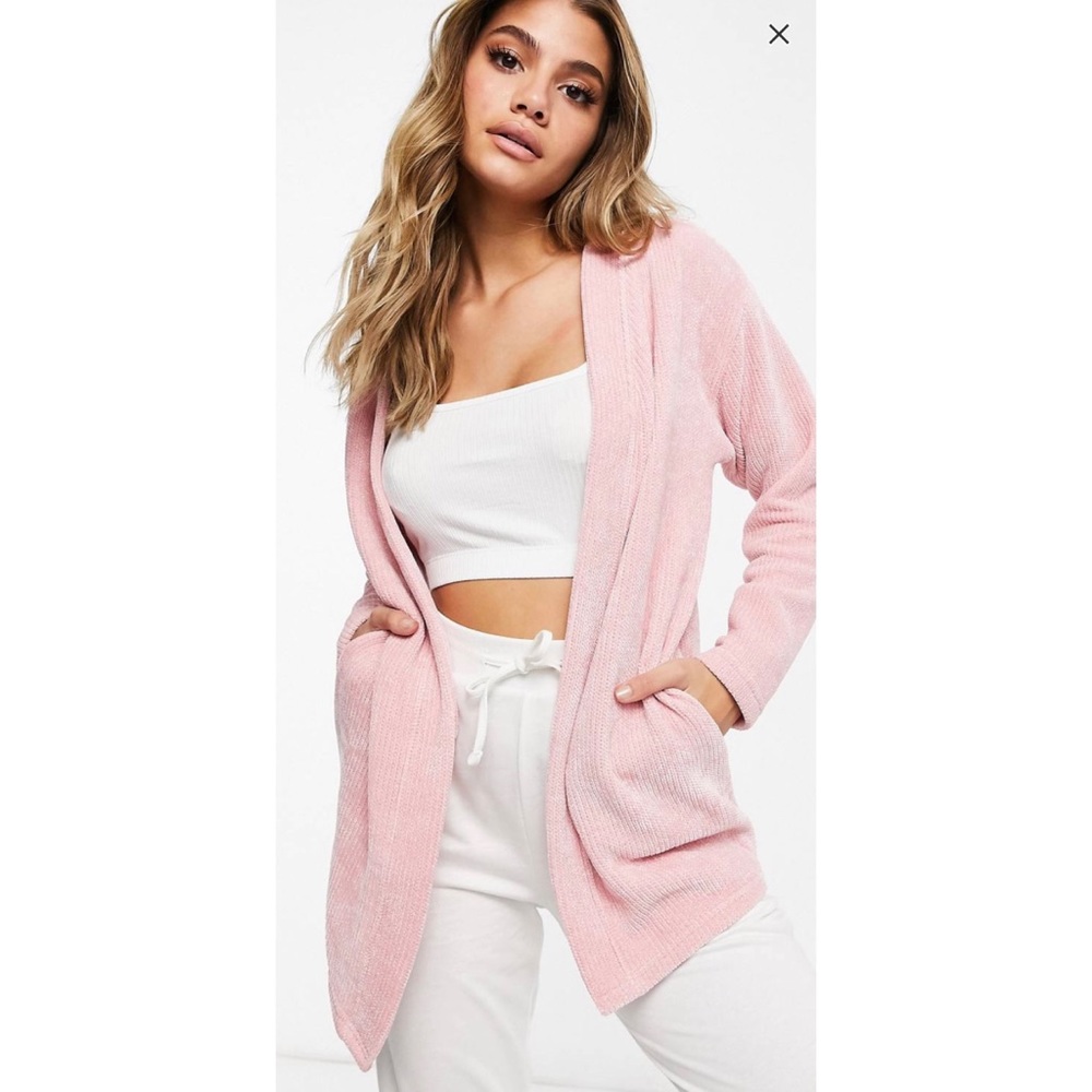 ASOS Design Pink Chenille Open Cardigan Sweater